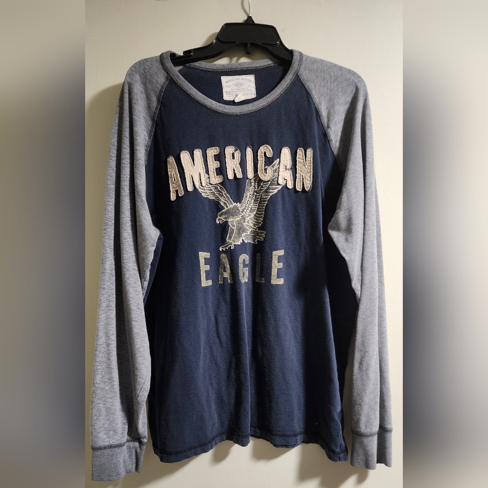 American Eagle Blue and Grey Long Sleeve Shirt